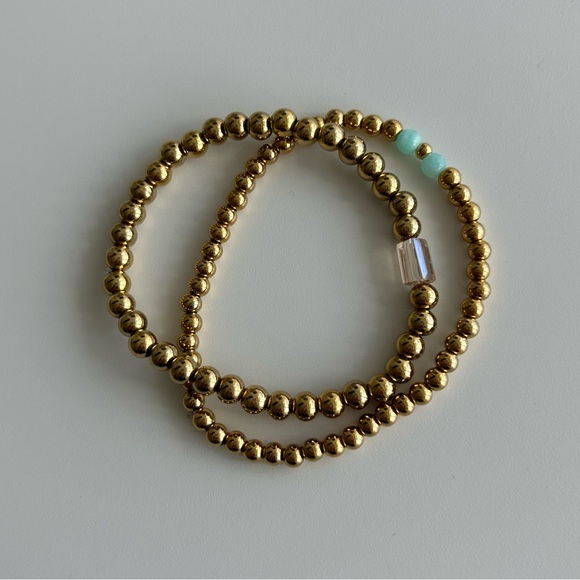 Jewelry - Stainless Steel Gold Bead Bracelets - Set of 2